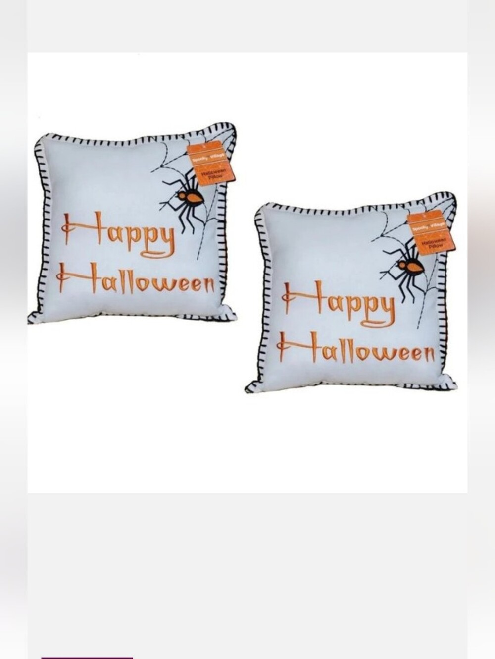 Set of TWO Spooky Village Embroidered Halloween Pillows